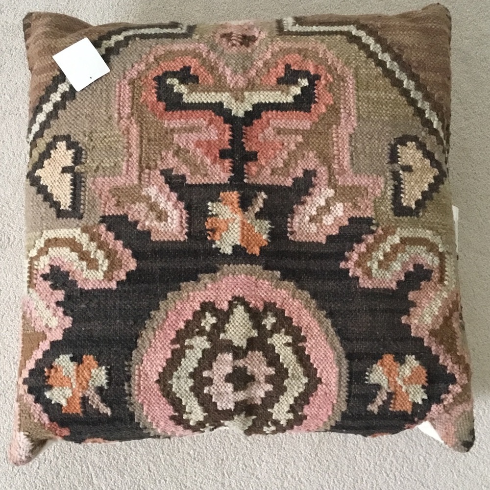 Kilim Accent Pillow - Pink and Brown- Boho Home Accent
